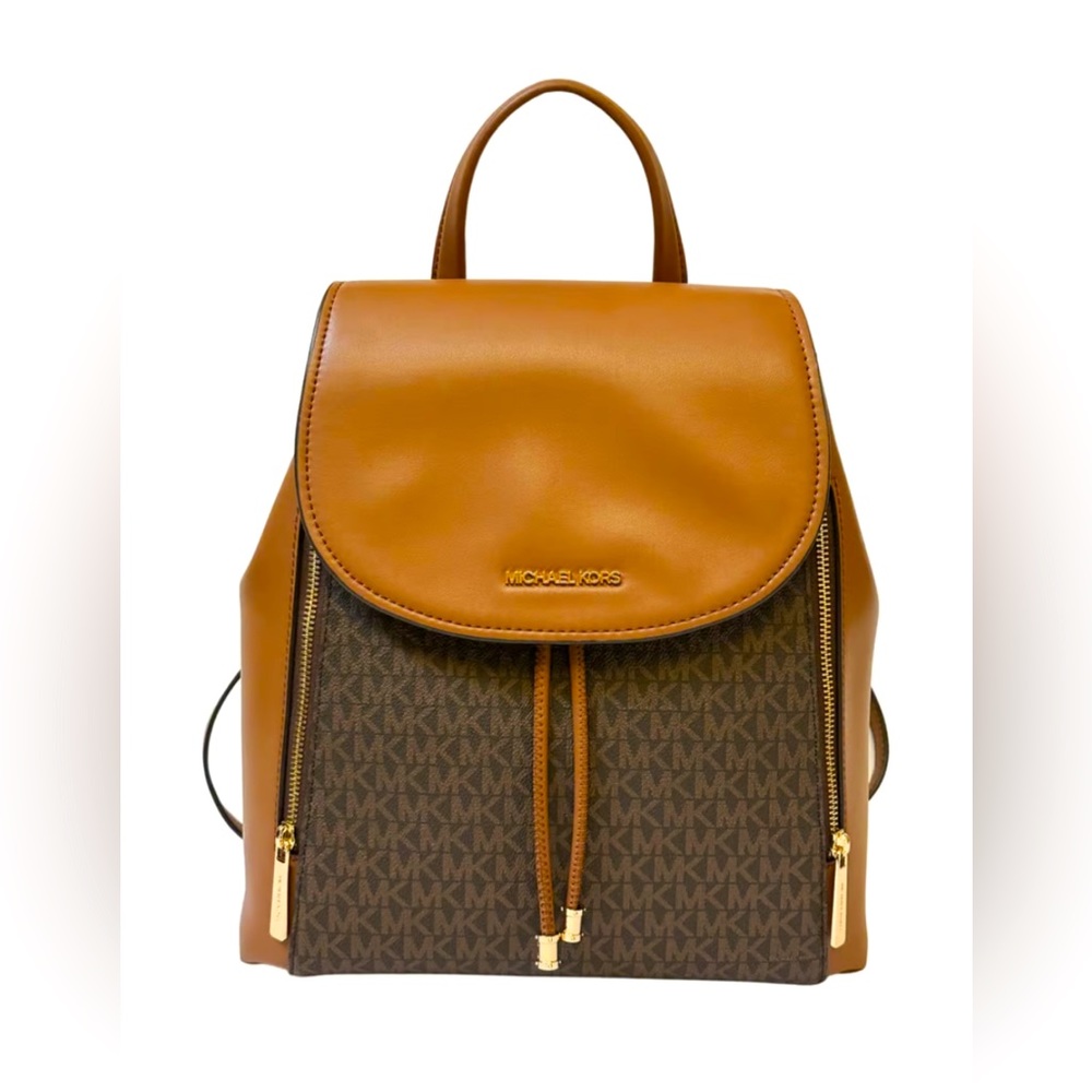 Michael Kors Phoebe Medium Zip Pocket Backpack Brown MK Signature, Brown